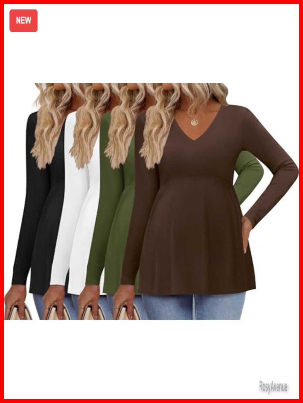 Maternity Long Sleeve V Neck Tops 4 Pack Pregnancy Shirts